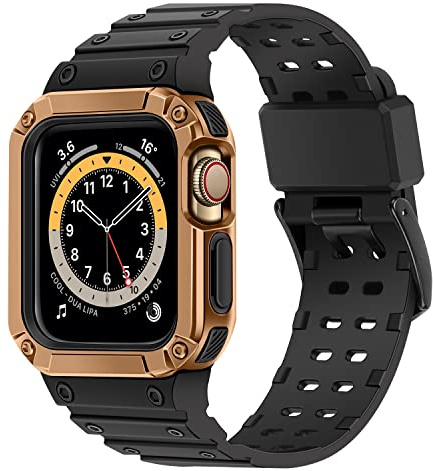 Tasikar Cinturini Sportiva Compatibile con Cinturino Apple Watch 41mm 40mm 38mm con Cover Paraurti, Banda Robusto con Custodia Protezione Rialzata per iWatch Series 8 7 6 5 4 3 2 1 SE (Oro Rosa Nero)