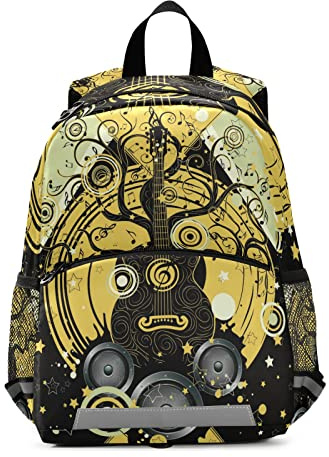 Anantty Kinderrucksack Retro Musik Themierter Gitarre Baum Kleiner Freund Kindergartenrucksack für 2-6 Jährige Kinder im Kindergarten und Kinderrucksack für die Kita