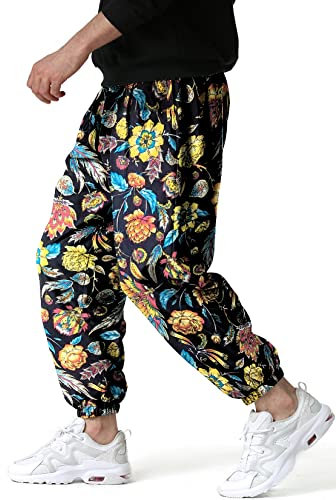 LucMatton Herren-Jogginghose mit weitem Bein, tolles Print-Design, Baumwolle, Schwarz / Gelb, 56