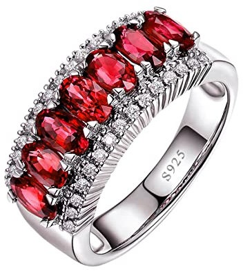 Ringe für Hochzeit Rot Cubic Zirconia Ring Silber 925 Oval Bands zum Muttertag Größe 57 (18.1)