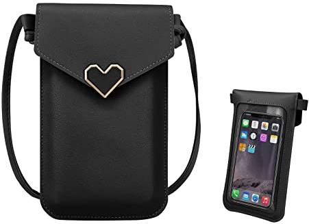 FuninCrea Handytasche zum Umhängen mit Touchscreen, Mode PU Leder Handy Umhängetasche Damen mit transparentem Fenster, Kleine Handy Umhängetasche Damen mit Riemen für Handy, Karte, Telefon