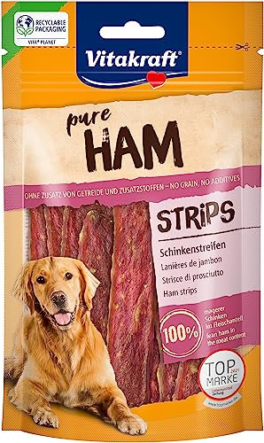 Vitakraft Pure Ham Strips, snack cane, strisce di prosciutto con carne di maiale, snack per l’addestramento del cane, senza zuccheri aggiunti (1x 80g)