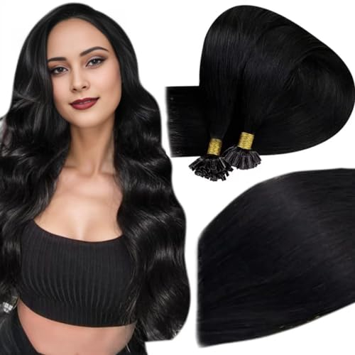 Easyouth U Tip Keratin Echthaar Extensions Bonding Echthaar Utip Extensions 50 cm Schwarz Keratin Bonding Extensions Echthaar #1 50g/50Stück