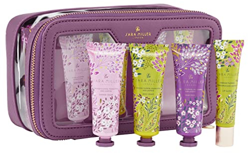Sara Miller London Hand Cream, Body Wash and Cream x3 30ml, Lip Gloss 15ml, Passion Flower and Frangipani Scented, Moisturiser, Travel Bag Set, Vegan and Cruelty Friendly, Gift For Her