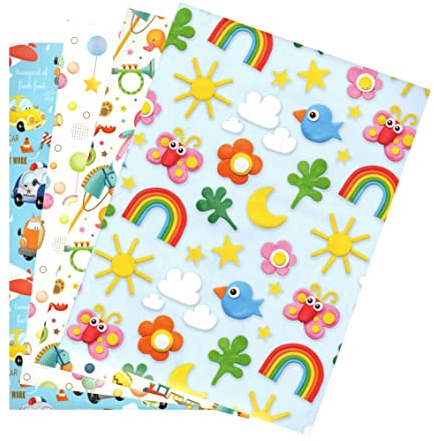 ARKRAFT 4 Bögen Geschenkpapier Set Format 90 x 65 cm Verpackung aus Papier ohne Plastik (Toys)