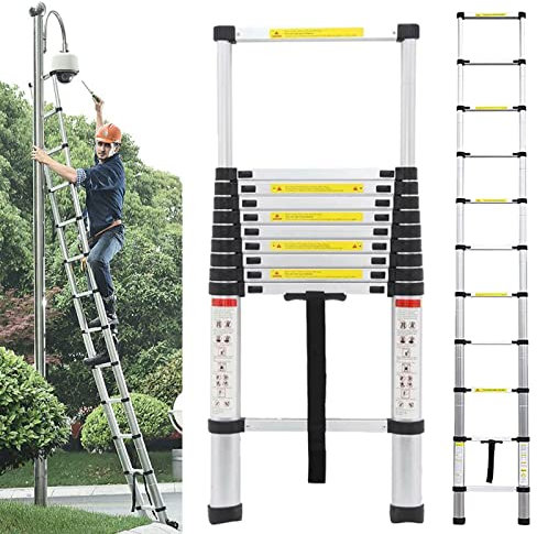 3.2M Telescopic Straight Ladder Sturdy Aluminum Telescoping Ladder 10.5ft Extension Ladder 330lb Max Load for Household Outdoor Work