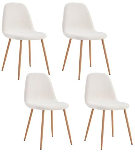 Home Deco Factory 4er-Set Bouclé-Stühle Freya Esszimmer Weiß | Eisen und Bouclé, 4er-Set Stühle Freya, bequeme Sitze, Wohn- oder Esszimmer, Weiß
