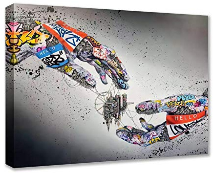 Walarky Banksy Hands Gemälde Entangled Hands Hello Graffiti Pop Bilder Graffiti Street Art Artwork Abstraktes Herz Wandkunst 1 Paneele Drucke auf Leinwand Man Zimmer Heimdekoration gerahmt fertig zum