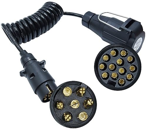 CCLIFE 2.0m 7-polig auf 13 Polig Adapter Stecker Verbindung Verlängerungskabel Spiralkabel Anhängerkabel Adapter für Anhänger Bootstrailer PKW TreckerPKW-Anhänger Caravan Wohnwagen