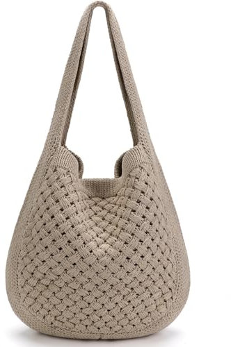 hatisan Häkeltasche für Damen, große Häkeltasche, Tragetasche, ästhetische Stricktasche, Schulterhandtaschen, Braun 2, Medium
