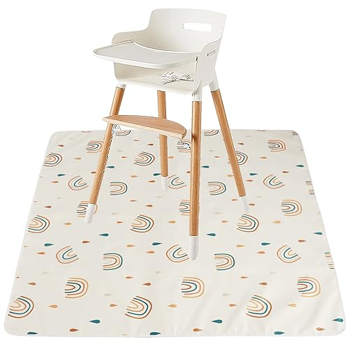Keyohome High Chair Splash Floor Mat 43×43in Waterproof Washable High Chair Feeding Mat Portable Non-Slip Baby Mess Mat Reusable Baby Splat Mat for Painting Craft Playmat and Table Cloth