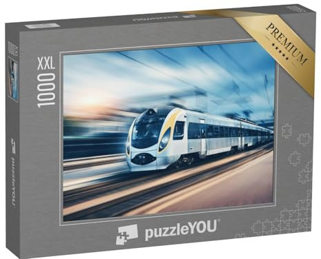 Puzzle 1000 Teile XXL „High-Speed-Zug rast durch den Bahnhof“ – aus der Puzzle-Kollektion Lokomotive