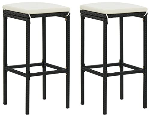 ZQQLVOO Küchenhocker Küche Bar Stühle Hochstuhl Barhocker mit Kissen 2 STK. Schwarz Poly Rattan Geeignet für Küche Bar Büro