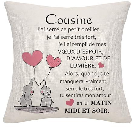 Bommex Cousine Housse de Coussin câlin pour cousine ou cousin - Cadeau d'anniversaire, de séparation ou de Noël