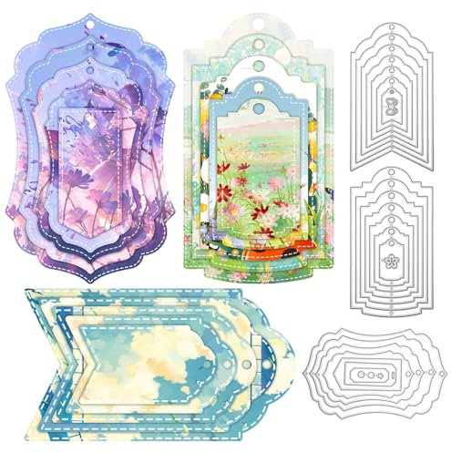 ORIGACH 26 Stück große Lesezeichen Metall Stanzformen Tag Label Die Cuts Prägen Vorlage Schablonen für Festival Gruß Geschenk Tags Karte machen DIY Scrapbooking