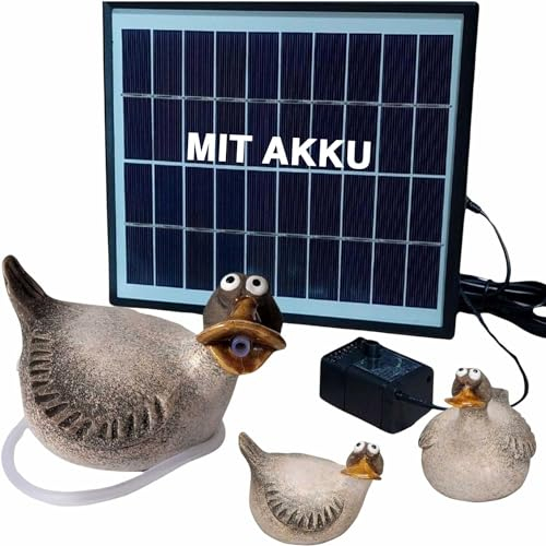 Storm's Gartenzaubereien Keramik Wasserspeier Set mit Solarpumpe und Akku ? Laufzeit ohne Sonne 4/5 Stunden - Teich und Balkon - Inklusive 2 Kinder-Entenfiguren
