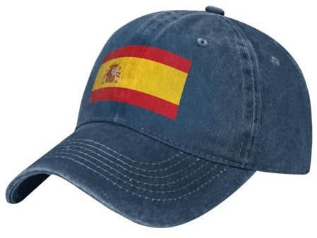 Gorra de béisbol lavada con la bandera de España para adultos, elegante y transpirable con correa ajustable, Azul marino, talla única