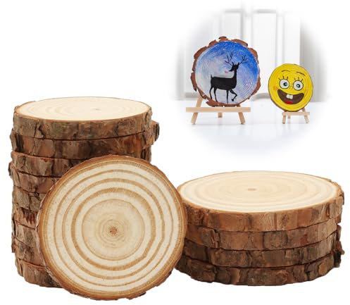 14 Stück Holzscheiben, Holzplättchen zum Basteln Unvollendete Ohne Loch, Baumscheiben Klein 1 cm Dick für DIY Handwerk Hochzeitsdeko und Weihnachtsdeko (Durchmesser 7-10 cm)
