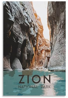 Jdjdu Zion National Park Vintage Reiseposter Geschenk Wanddekoration Gemälde Poster Leinwand Kunst Poster