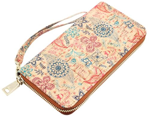 boshiho Damen Geldbörse aus Kork Vegan Große Portemonnaie Damen Kork mit Reißverschluss RFID-Schutz Geldbeutel Nachhaltig Vegan Geschenk (Butterfly and Flower)