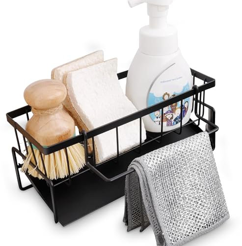 Tera Heimlay Porte Eponge Evier Cuisine en Acier Inoxidable, Organisateur Evier Mural avec Bac de vidange, Rangement et Organisation Cuisine avec porte Serviette.