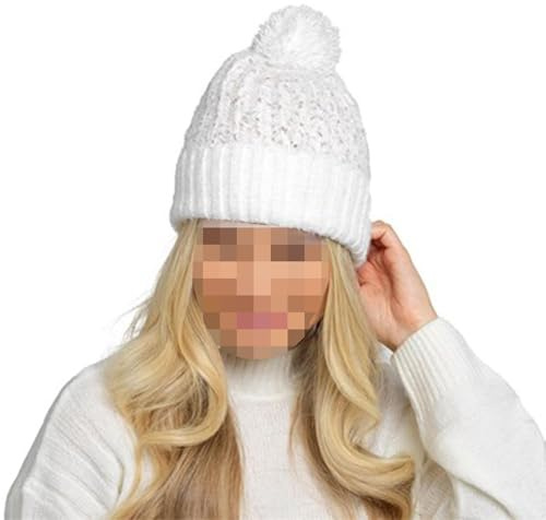 A2Z Ladies Hat Twist Yarn Chenille Knitted Soft Faux Fur Pom Pom Beanies - Hat LH1166 White One Size