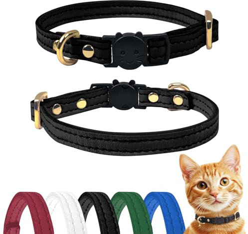 Qianruida Katzenhalsband Halsband Katze Halsbänd Kitten Katzenhalsbänder mit Sicherheitsverschluss Katze Halsband Verstellbar- Schwarz