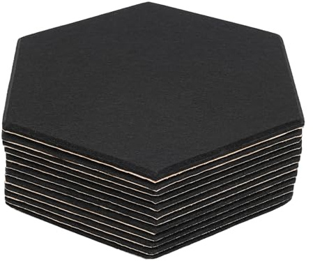 12 StüCk Hexagon Akustikplatten Selbstklebend Hohe Dichte Schallabsorber Akustische Platte SchalldäMmungs-Wand Der Hohen SchalldäMmungs-Platten für Arbeitszimmer Schlafzimmer Klavierzimmer (Schwarz)