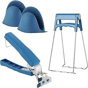 KATKLIU Lot de 4 outils anti-brûlure - Pinces à vaisselle, 1 paire de gants en silicone - Accessoires pour cuisine, micro-ondes, barbecue et camping