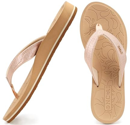 ONCAI Damen Zehentrenner Sommer Sport Flip Flops Schwimmbad Strand Plattform Sandalen Badelatschen Gummifußbett Beige Größe 38.5