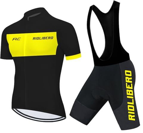 VeloZenith Herren Radtrikot Set Kurzarm mit 3D Sitzpolster Sommer Atmungsaktives Radtrikot+Fahrrad Rennrad Schnell Trockend Stoff für MTB Fahrrad Rennrad Gelb M