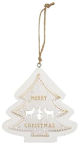 mica Living Dekohänger Baum - Merry Christmas - weiß/braun/Gold - ca. 11 cm Weihnachtsdeko, Winter Dekoration