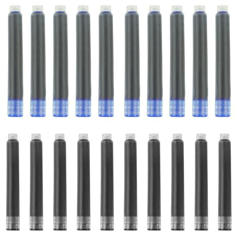 YUNCHUN 20PCS Fountain Pen Ink Cartridges, 3.4 mm Ink Refills Sets for Hongdian, Writing Supplies International Standard Ink Refills, Smooth Writing, Large Capacity and Easy Carry Black + Blue