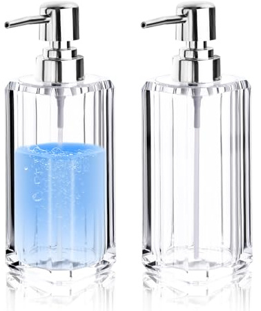 Diakey Acryl-Handseifenspender, kristallklarer moderner Flüssigseifenspender Bad und Küche, dicke nachfüllbare Handwaschlotionflasche mit silberner Pumpe, 2 Stück