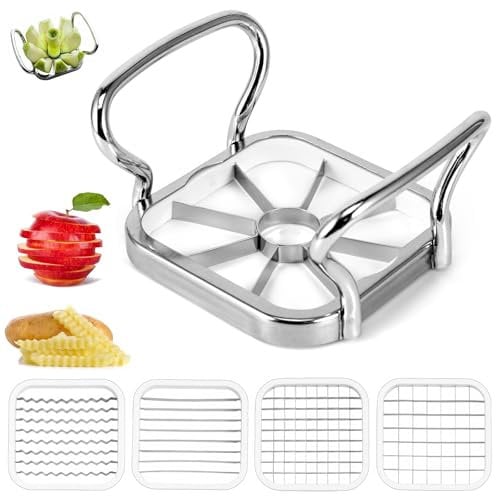 Apple Corer and Slicer, Stainless Steel Fruit Cutter Apple Slicer, 5 in 1 Multifunctional Potato Cutter Vegetable Cutter Apple Corer Remover with 5 Type Blades