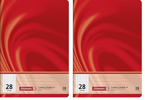 Brunnen 104572802 Schulheft A5 Vivendi (16 Blatt, 5 mm kariert, mit Rand, Lineatur 28) (Packung mit 2)