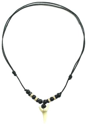 Tovbmup Mens Vintage Wax Rope Tooth Necklace Shark Tooth Colorful Wood Beads Handwoven Pendant Adjustable Black Rope Boys Christmas Birthday Gift Boyfriend Beach Surfer Style Great Gift Idea