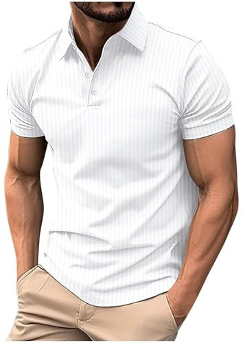 KOG Poloshirts für Herren Golf Polo Shirt Kurzarm Oberteile Einfarbig Streetwear Retro Baumwolle Sweatshirt Lose Freizeitshirt Jungen Freizeit Kleidung Weiß XL