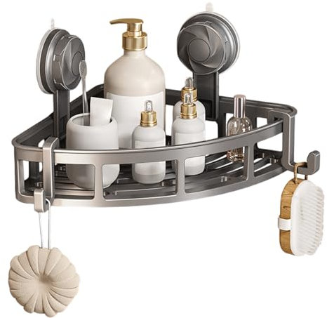 Teksome Organisateur de douche d'angle, étagère de douche d'angle | Étagère d'organisateur à ventouse pour salle de bain - Porte-rangement de salle de bain à charge forte pour évier d'appartements