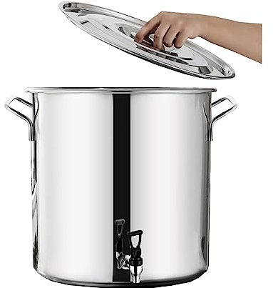 YCNLYSSR Large 30L Stainless Steel Stock Pot with Lid Soup Stockpot with Composite Bottom Thicken Milk Can with Tap Ideal for Cooking Soups Stews and Brewing Wine 35 * 35cm