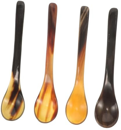 PAMINGONO 4stücke Natur Hornlöffel Esslöffel Kaffeelöffel Honiglöffel Dessertlöffel Küchenlöffel Mit Langem Griff Für Küche Und Zuhause