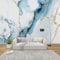 QEODAH Marble Wallpaper for Living Room, Blue White Gold Wall Art for Bedroom, Modern Luxury Wall Murals for Bedrooms, Renter Friendly Removable Waterproof Non-Woven Photo Wallpaper 3D, 100x70 cm
