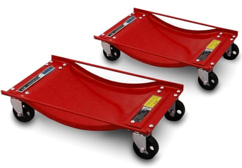 BITUXX 2 Stück Rangierhilfe für PKW Auto Rangierroller Rangierheber Wagenheber Roller Bis 450Kg Belastbar pro Rangierroller Rot
