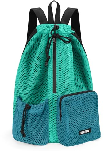 WANDF Swim Bag Mesh Backpack with Wet Dry Compartment, Waterproof Drawstring Sports Bag for Men Women, Large Gym Swim Beach Bag for Workout, Pool, Travel, PE Kit
