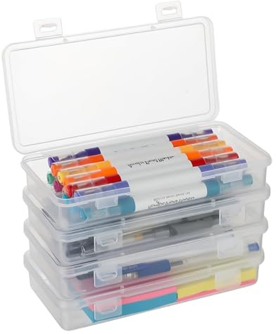 Strehknewen Stiftebox 4er Set, 19×9×3 cm Transparente Aufbewahrungsbox mit Deckel & Schnappverschluss, Stifte Organizer für Büro, Schule, Basteln & Haushalt