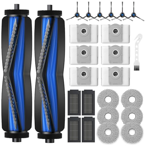 25 Stück Zubehörset für ECOVACS DEEBOT T50 PRO Omni / T50 Omni / T50/T50 PRO Omni Gen2 Saugroboter, mit 2 Hauptbürste, 4 HEPA Filter, 6 Wischpad, 6 Staubbeutel, 6 Seitenbürsten, 1 Reinigungsbürste