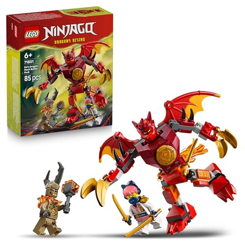 LEGO NINJAGO Kai's Dragon Mech Battle Pack - Ninja Toy w/an Action Figure, 3 Minifigures & Katanas - Birthday Gift for 6+ Year Old Boys & Fans - 71851