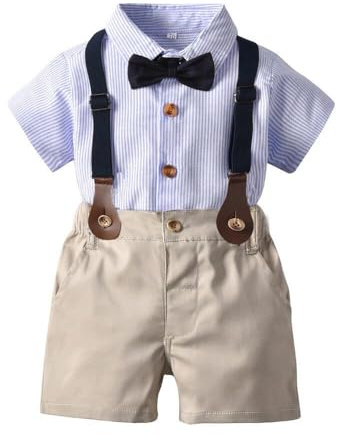 UUAISSO småbarn baby pojke gentleman kläder kortärmad bodysuit skjortor hängslen byxor sommar spädbarn liten pojke kostymer, Blåa ränder, 3-4 år