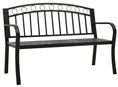MOBCANT Gartenbank & Gartenbänke Schwarz Pulverbeschichteter Stahl Outdoor Bank mit Tisch Parkbank für Garten, Park, Hotel Garden (120 x 51 x 81 cm)