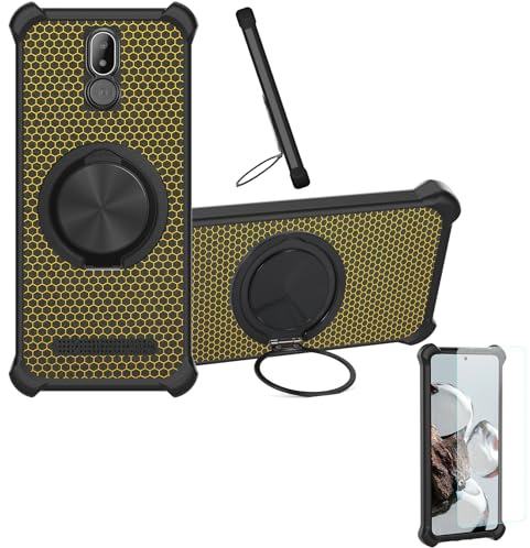Kinetijy Custodia per Brondi Amico Smartphone S Nero Case Phone Cover Custodia [ con 9H HD Vetro Temperato][Supporto ad Anello a 360°, Magnetico] CX-24-HEI